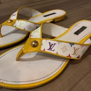 Louis Vuitton - white rainbow monogram flip flops